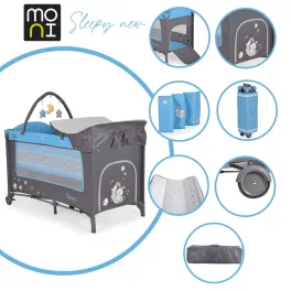   MONI Sleepy összecsukható luxus utazóágy 2 szint+pelenkázó+ játék kék