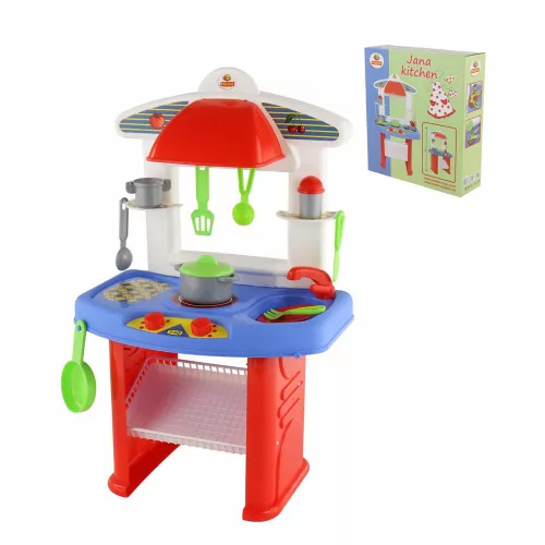 Polesie Toys kis konyha JANA edényekkel 49cm PIROS/kék
