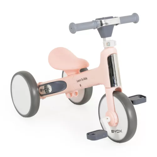 LEARN-to-Ride mini futóbicikli 3 kerekű tricikli, összecsukható PINK/rózsa