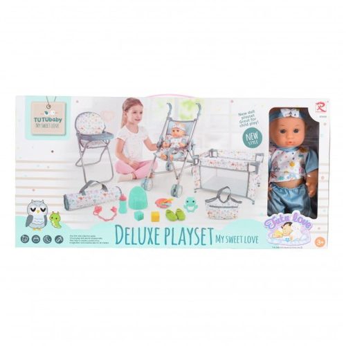 BABA játékszett 36 cmes FIÚ babával delux playset KÉK