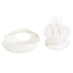 SURPRISE etetőszék szilikon tányérral, evőeszközzel, előkével FEHÉR