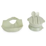 SURPRISE etetőszék szilikon tányérral, evőeszközzel, előkével ZÖLD