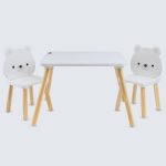 MONI fa kisasztal 2 székkel FEHÉR MACIS