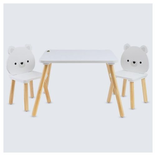 MONI fa kisasztal 2 székkel FEHÉR MACIS