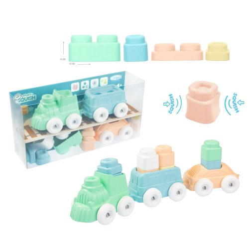 MOCHTOYS Play&Squish puha vonat és kocka szett 12db PASZTELL